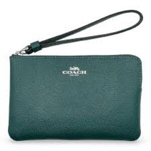 Coach Zip Corner Leather Wristlet/Dusty | Dark Teal